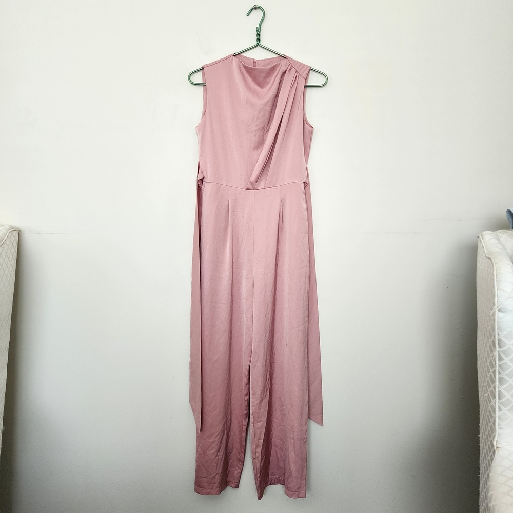 L.M.L. Womens Sleeveless Draped Neck Tie Waist Jumpsuit Mauve Pink Size S